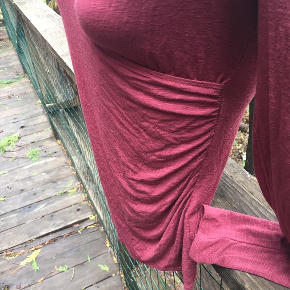 American Rag mock wrap long sleeve T shirt in dusty burgundy blouse,HPx2 - Picture 6 of 9